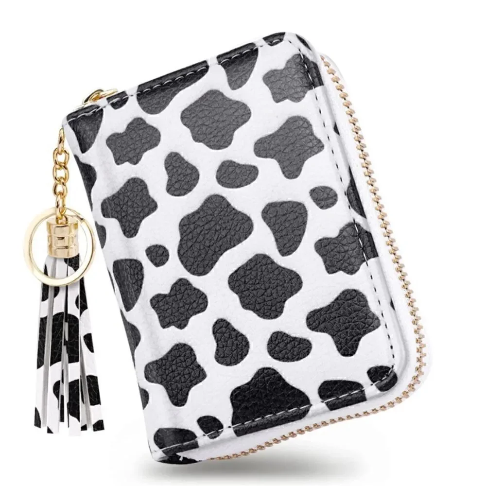 Cow Print Leather Compact Wallet